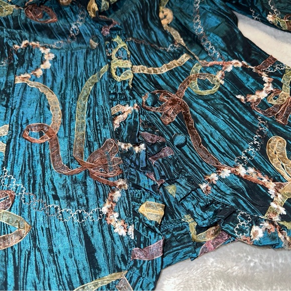 Agora Sea Green Textured & Crinkle Fabric Blouse - Picture 2 of 6